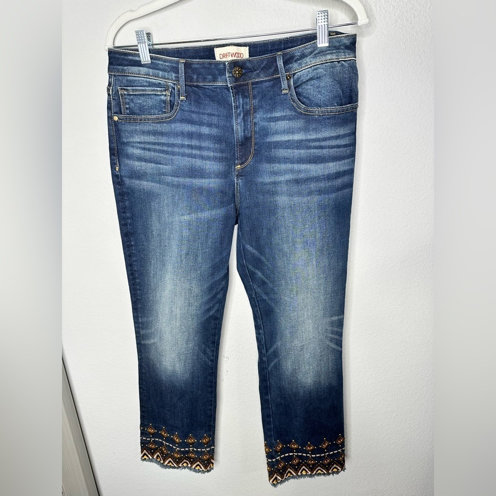 Driftwood Women's Colette Cropped Crop Beaded Raw Hem Jeans 31 Embroidered